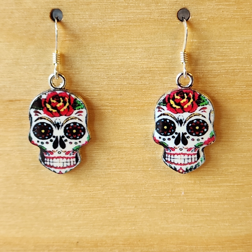 Sugar Skull Earrings On Sterling Silver French Earwires